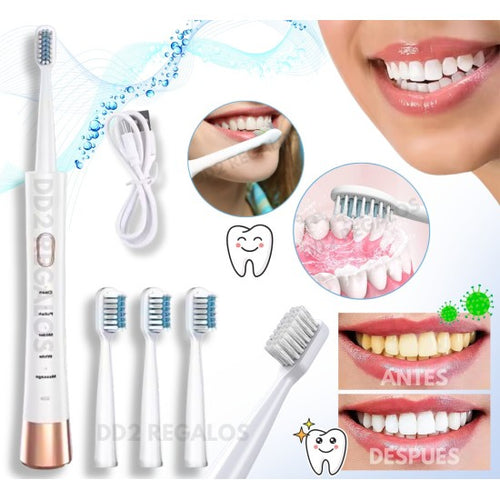 Cepillo De Dientes Eléctrico Recargable + Repuestos Con Usb